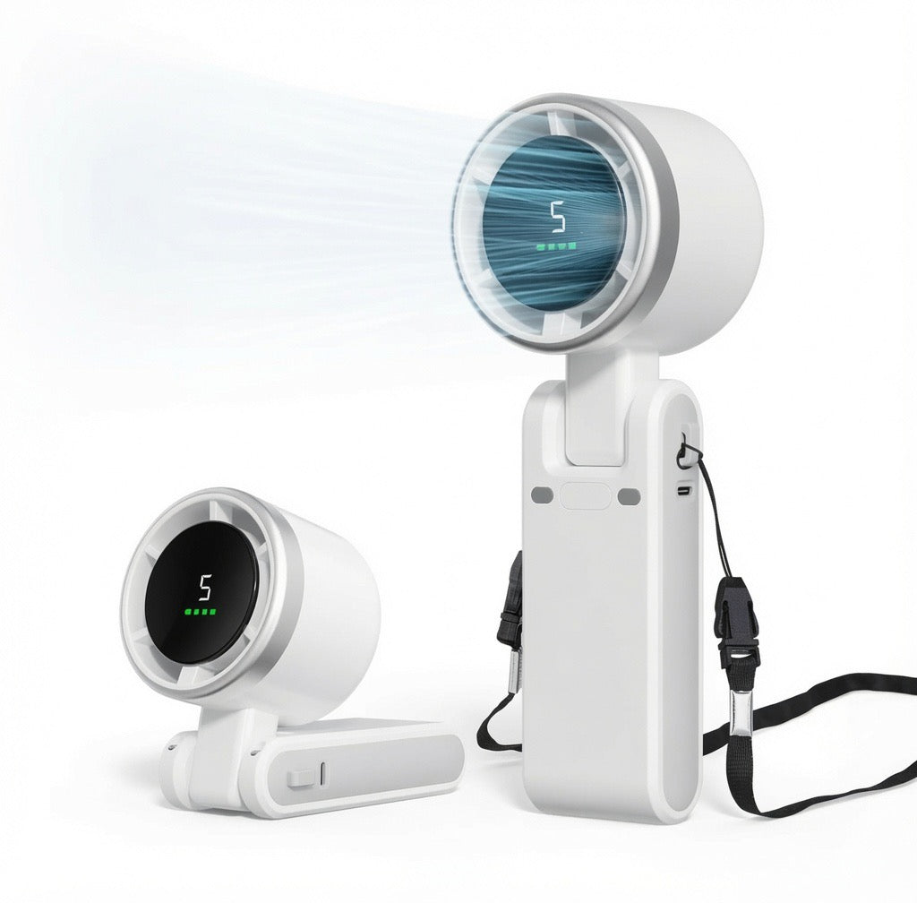 3-in-1 Rechargeable Turbo Fan — Handheld, Desktop & Neck-Worn with LED Display
