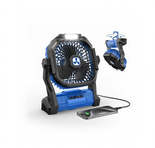 2-in-1 Camping Fan with LED Lantern — Rechargeable Tent Fan, 30-Hour Battery