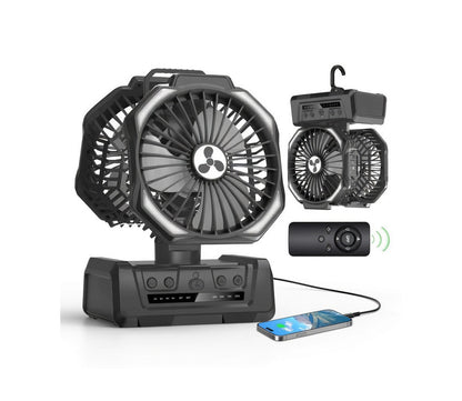2-in-1 Camping Fan with LED Lantern — Rechargeable Tent Fan, 30-Hour Battery