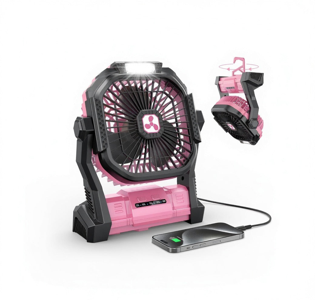 2-in-1 Camping Fan with LED Lantern — Rechargeable Tent Fan, 30-Hour Battery