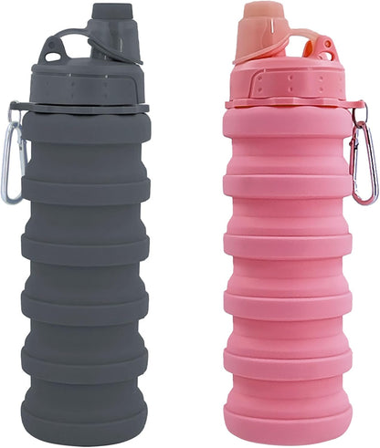 Collapsible Water Bottles Travel Water Bottle Sports Portable Sport Water Bottle Reusable Water Bottles Comes with Mountaineering Buckle 500Ml Silicone Water-Proof Camping Water Bottle