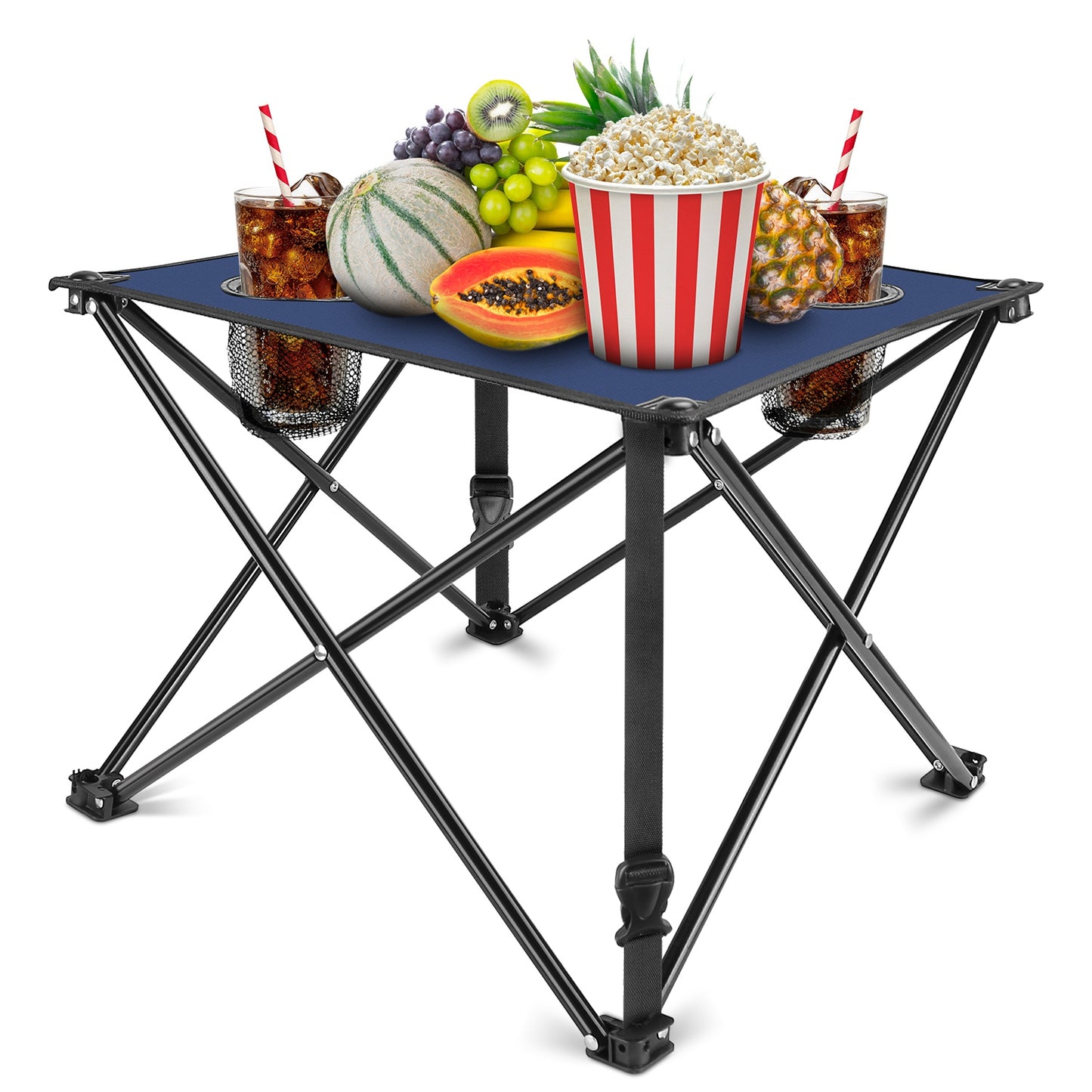 1Pc 2Pc Options Foldable Camping Table Portable Picnic Table Lightweight Travel Desk with 2 Cup Holders Carrying Bag Color Options Black Orange Green Red Blue Navy Blue