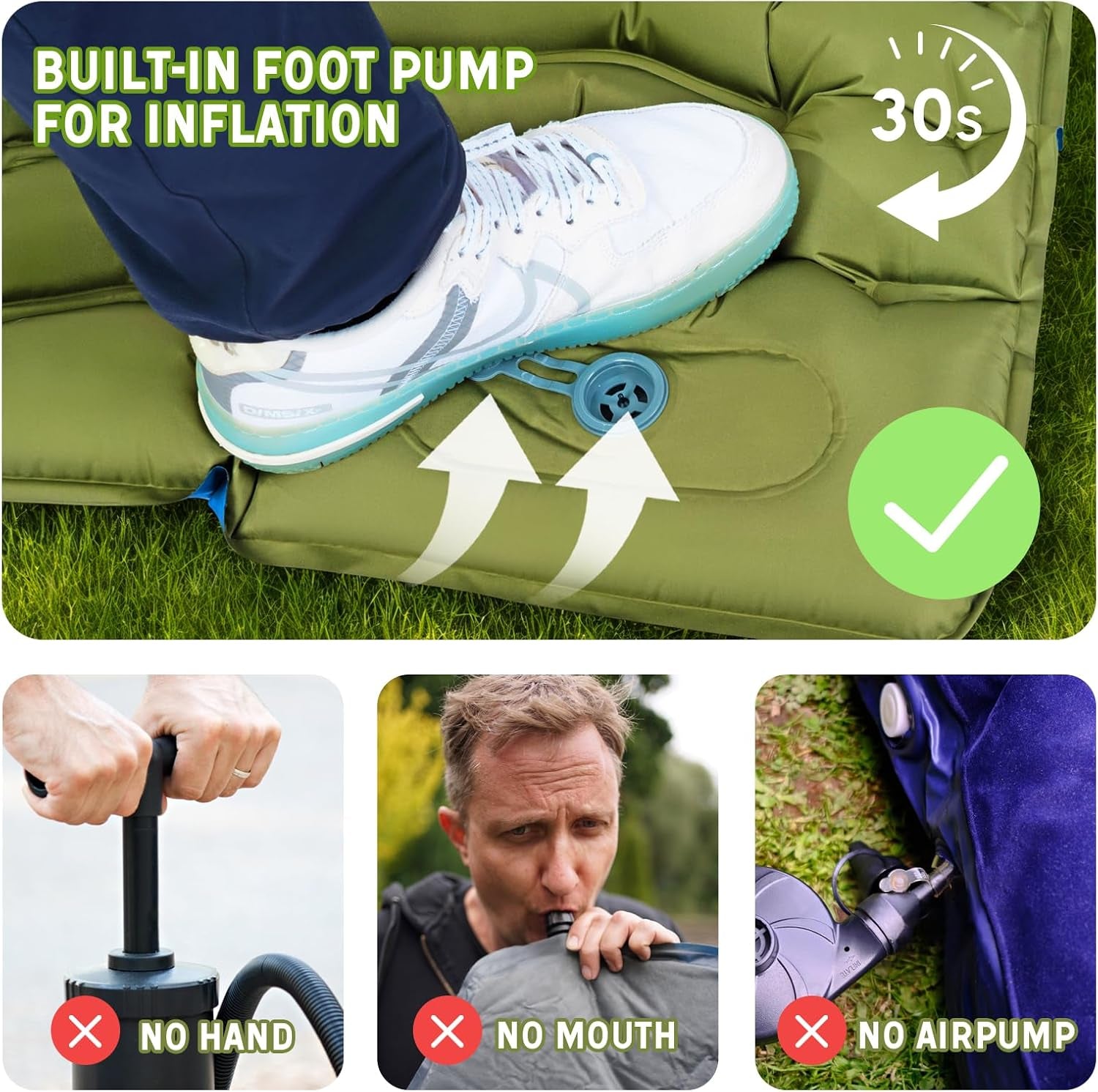 Camping Sleeping Pad, Camping Mat Thick Ultralight with Pillow, Built-In Foot Pump Self Inflating Sleeping Pad for Camping, Compact Camping Pad for Hiking, Backpacking, Travel Tent