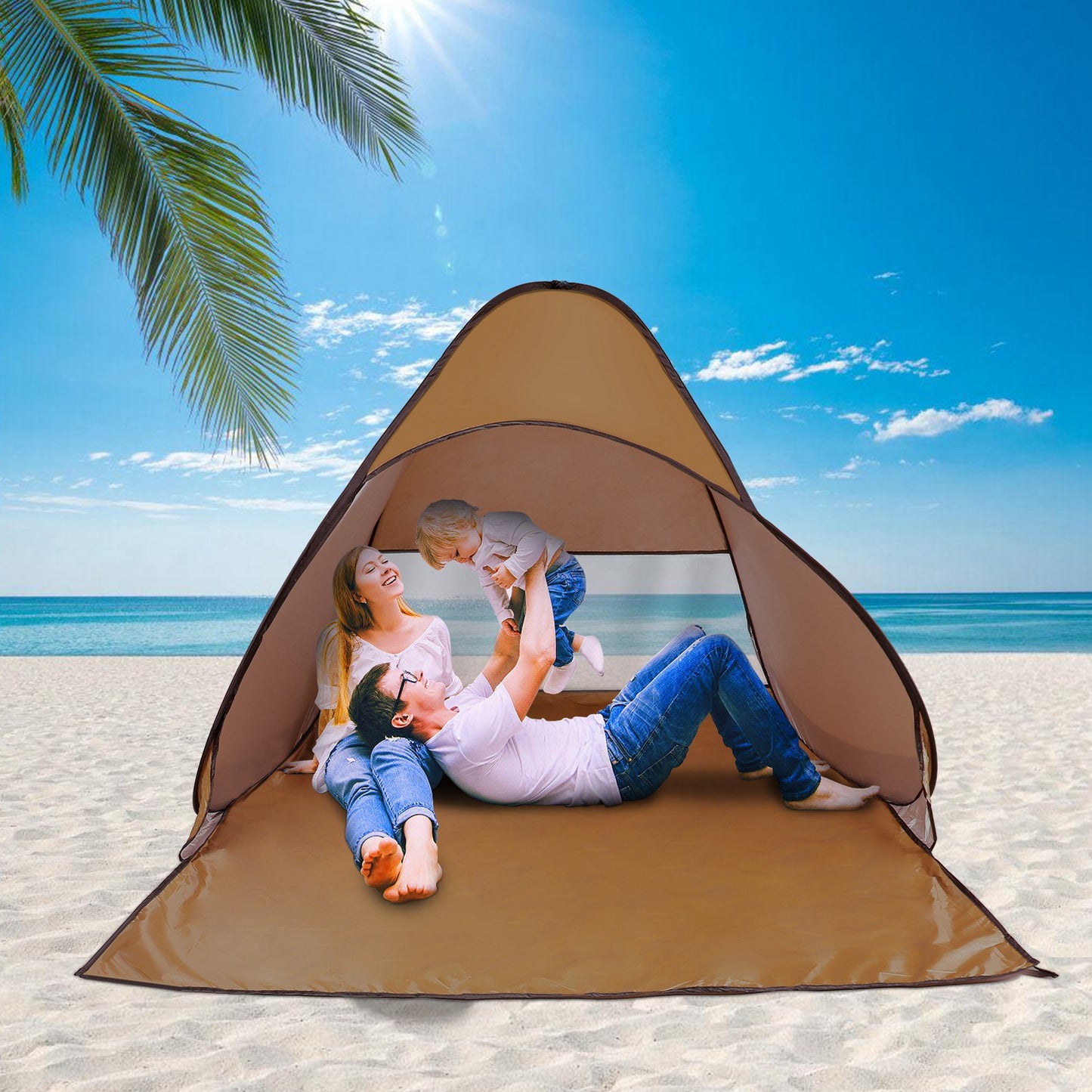 1Pc 2-3Person Beach Tent with Net Window Storage Bag 64.96 X 59.06 X 43.31In Anti-Uv Automatic Waterproof for Outdoor Beach Camping Fishing Park Lake