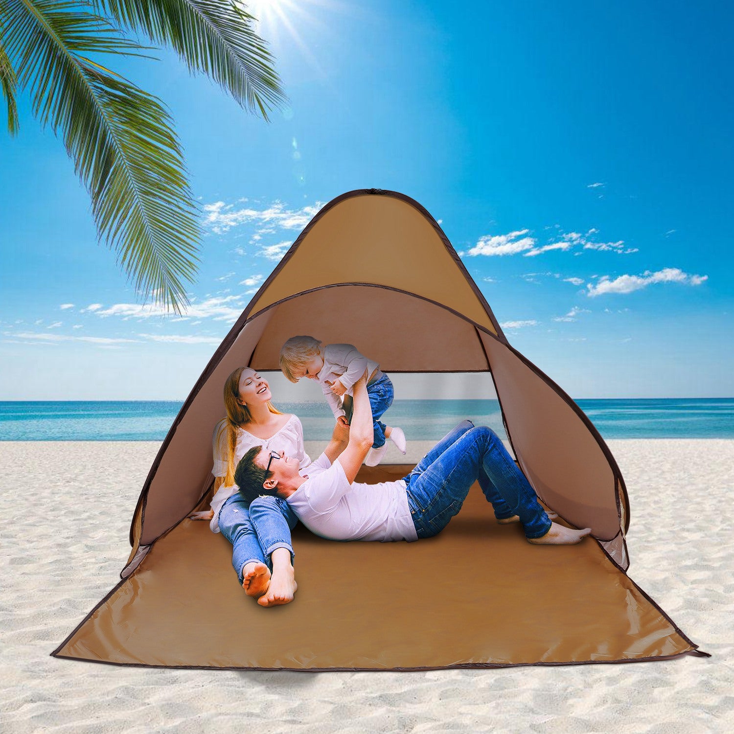 1Pc 2-3Person Beach Tent with Net Window Storage Bag 64.96 X 59.06 X 43.31In Anti-Uv Automatic Waterproof for Outdoor Beach Camping Fishing Park Lake