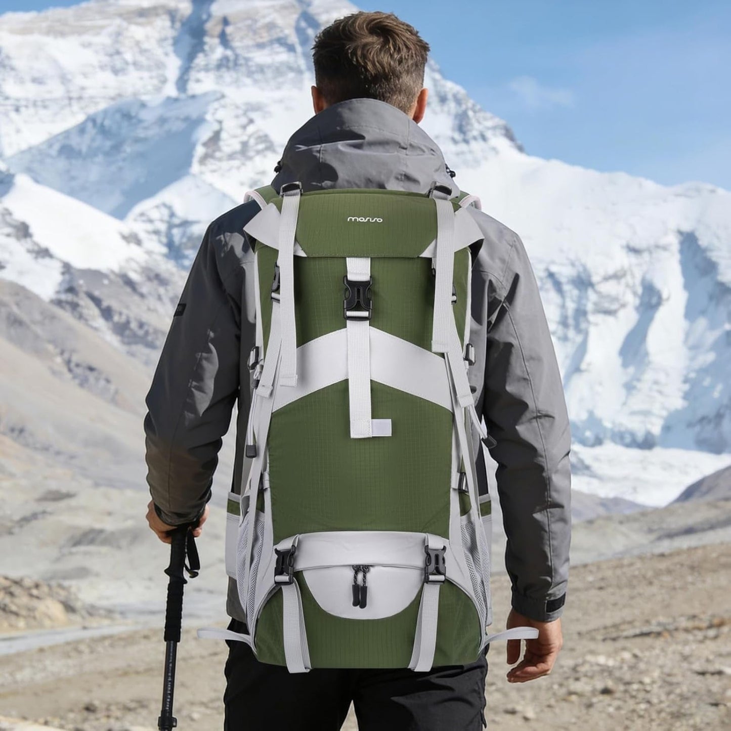 50L Hiking Backpack, Waterproof Flap Cover Camping Backpack with Rain Cover for Men Women, Lightweight Sport Daypack for Outdoor Camping Travel, Army Green