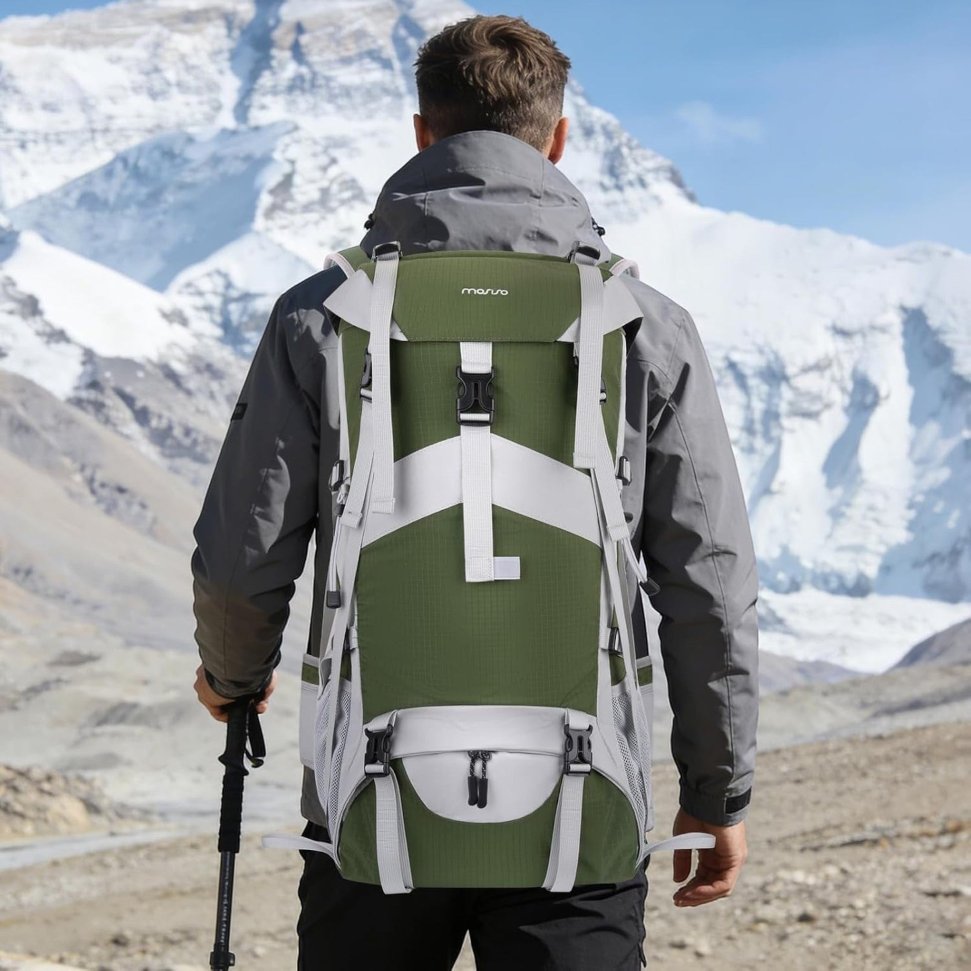 50L Hiking Backpack, Waterproof Flap Cover Camping Backpack with Rain Cover for Men Women, Lightweight Sport Daypack for Outdoor Camping Travel, Army Green