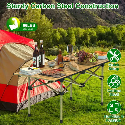 Folding Camping Table Portable Lightweight Carbon Steel Roll-Up Picnic BBQ Desk with Carry Bag Heavy Duty for Outdoor Beach Backyard Party Patio Camping Hiking BBQ Picnic Fishing