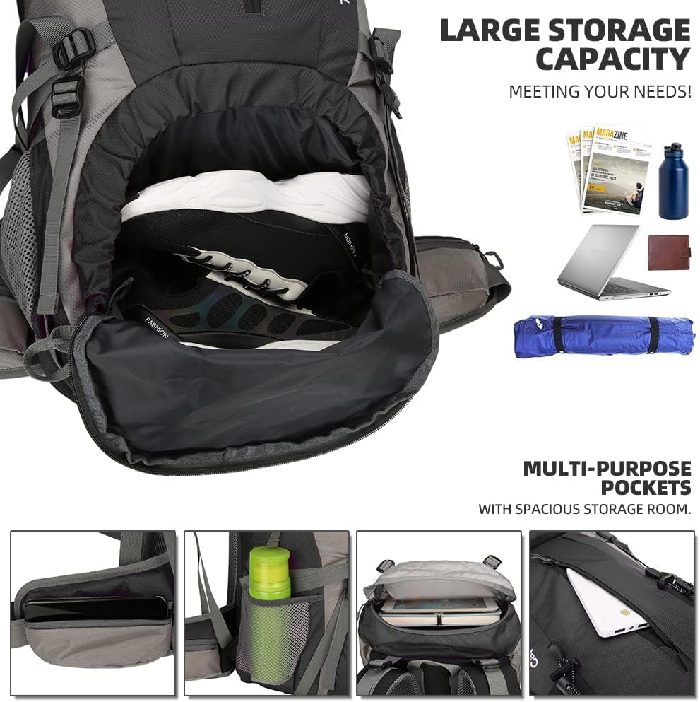 70L Hiking Backpack with Rain Cover Lightweight Waterproof Travel Camping Backpack Large Backpacking Pack