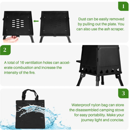 Wrought Iron Panel 27X27X34Cm Black Detachable Piece Portable Camping Stove