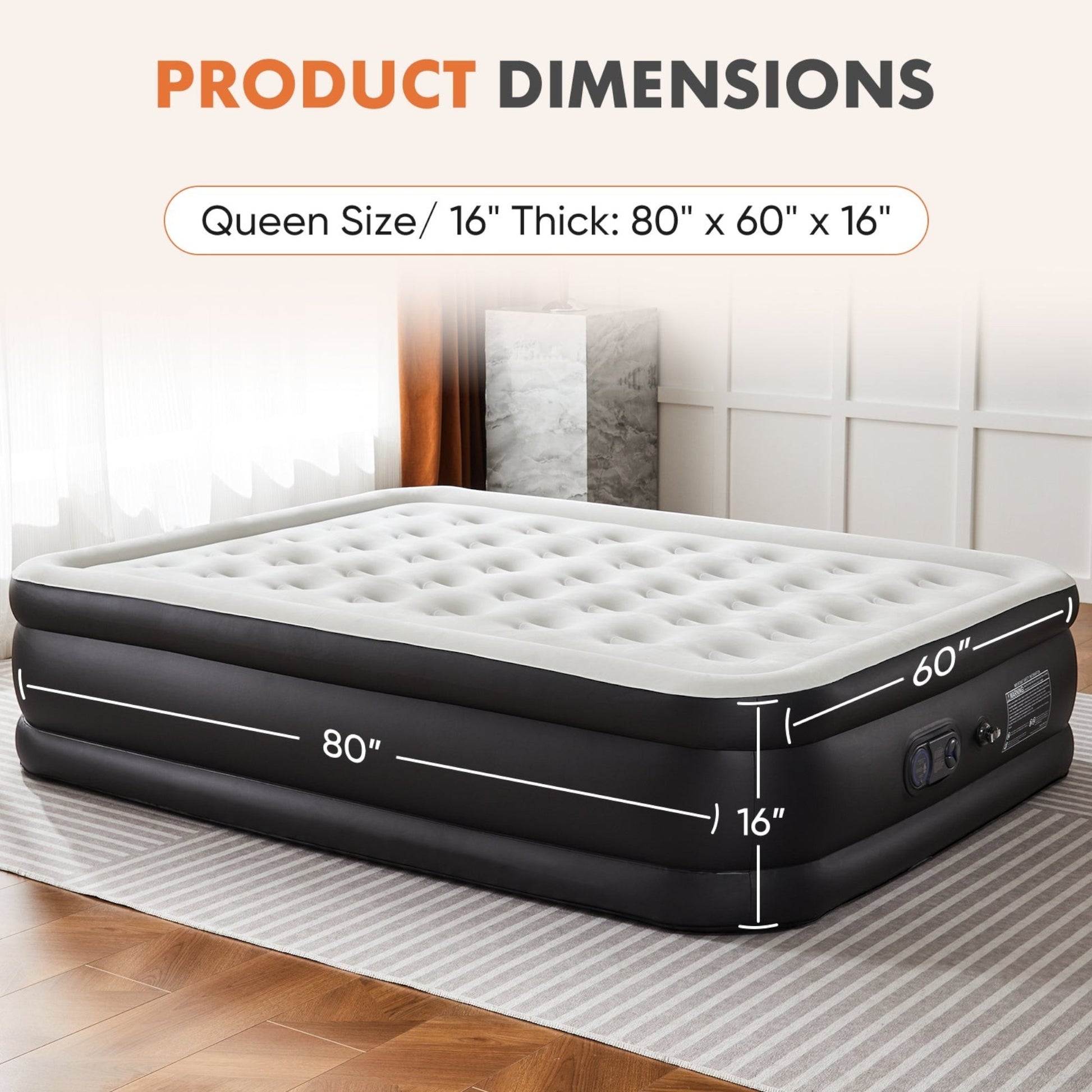 Air Mattress -16In- 18In Inflatable Blow up Mattress Airbed with Built-In High Capacity Pump, Double Height, Adjustable, Non-Slip Bottom Design