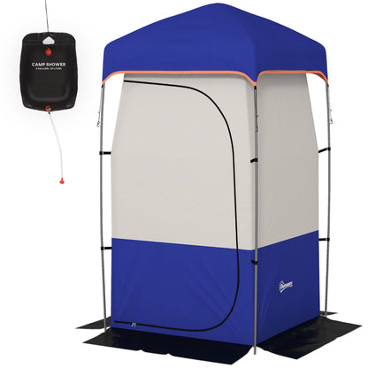 Pop-up camping shower tent with solar shower bag and removable floor
