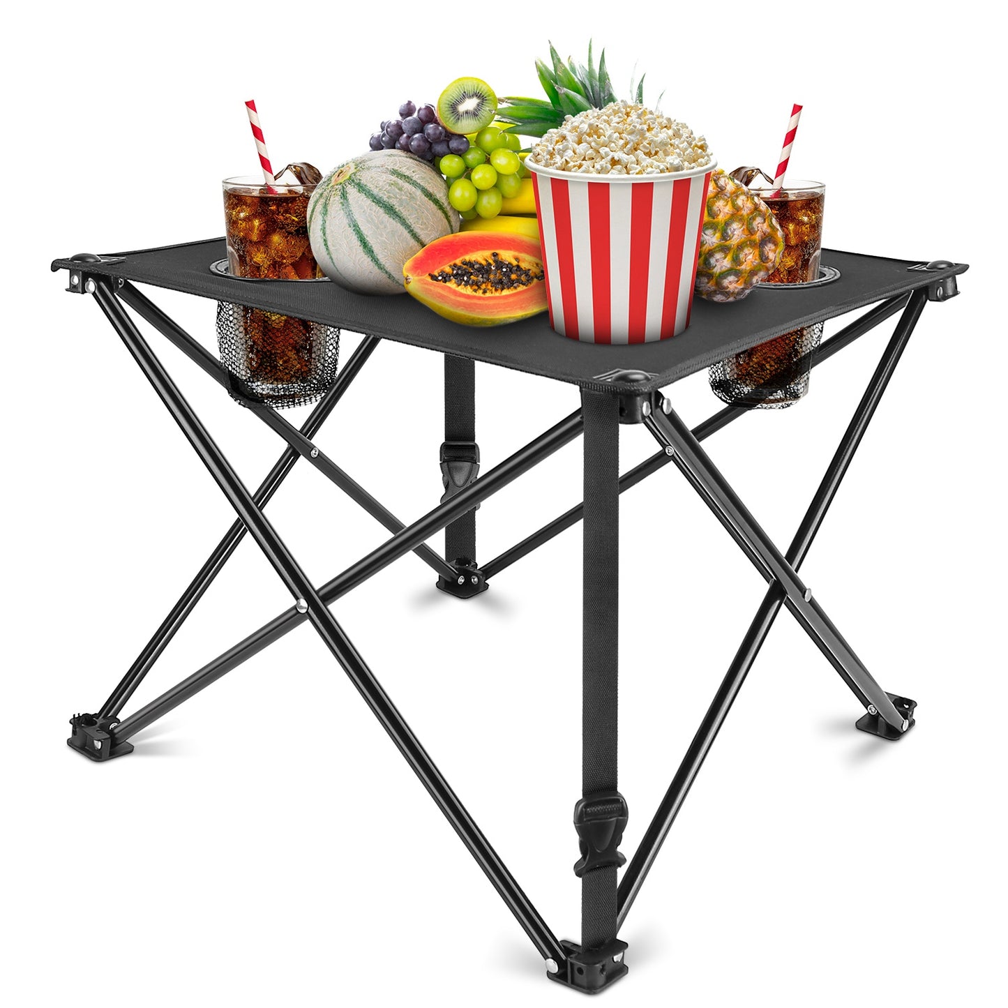 1Pc 2Pc Options Foldable Camping Table Portable Picnic Table Lightweight Travel Desk with 2 Cup Holders Carrying Bag Color Options Black Orange Green Red Blue Navy Blue