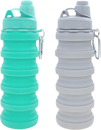 Collapsible Water Bottles Travel Water Bottle Sports Portable Sport Water Bottle Reusable Water Bottles Comes with Mountaineering Buckle 500Ml Silicone Water-Proof Camping Water Bottle