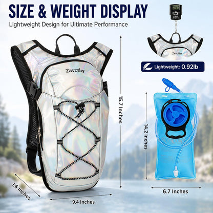 Hydration pack showing the drinking hose routed over the shoulder strap