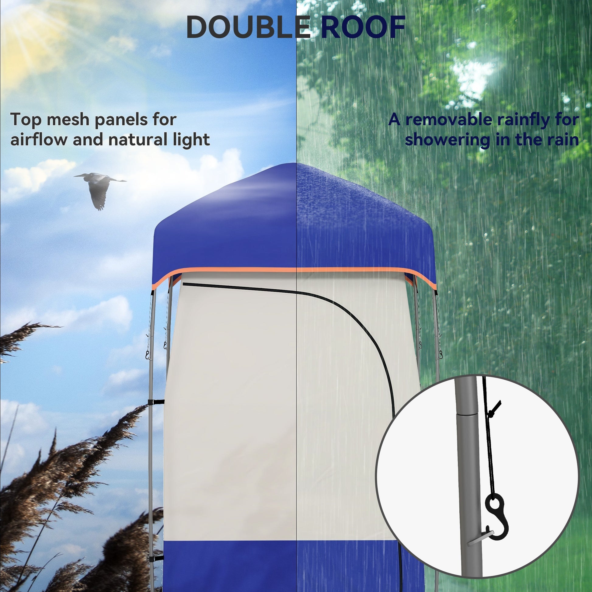 Camping Shower Tent, Portable Privacy Shelter with Solar Shower Bag, Removable Floor and Carrying Bag, Blue