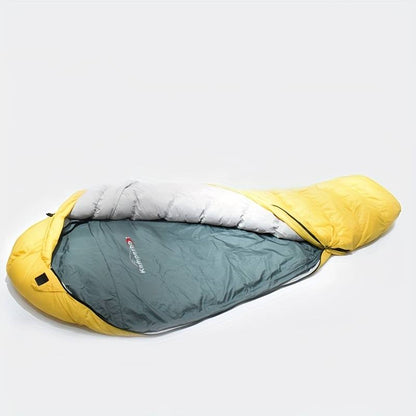 Lightweight lined sleeping bag packed compact for travel and camping