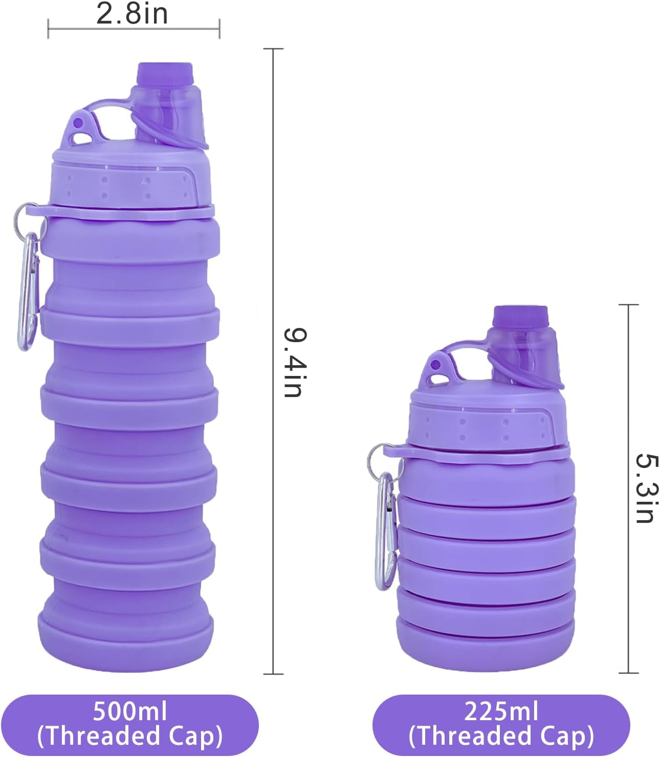 Leakproof silicone camping bottle crushed down from 9.5 to 5 inches