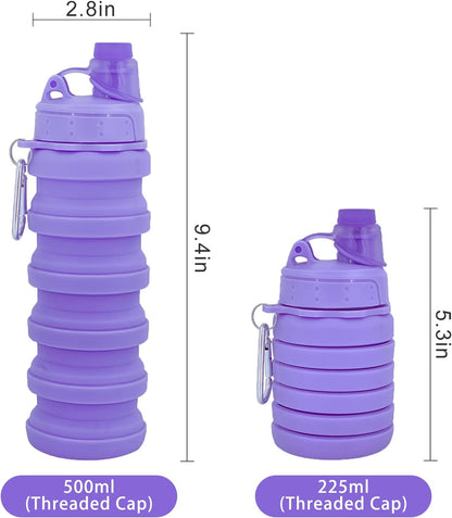 Leakproof silicone camping bottle crushed down from 9.5 to 5 inches
