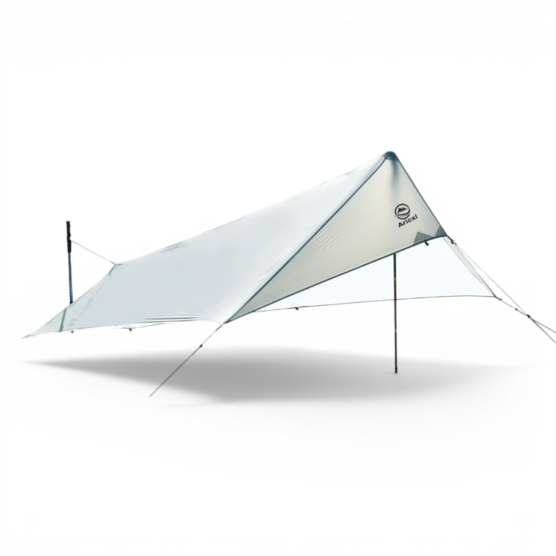 CAMPONGO™ ultralight 15D silnylon camping tarp set up as a waterproof rain fly shelter for backpacking