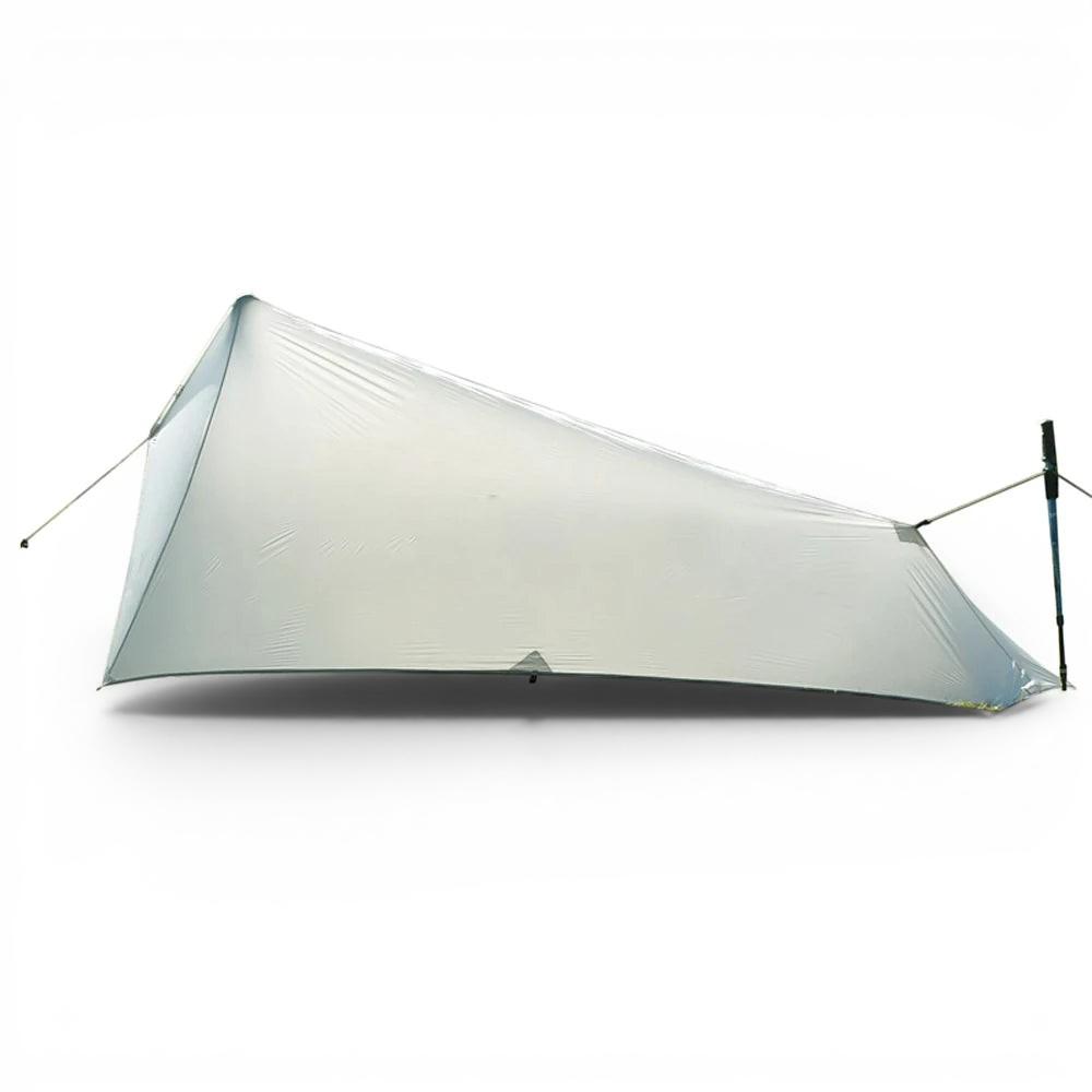 CAMPONGO™ ultralight 15D silnylon camping tarp set up as a waterproof rain fly shelter for backpacking.