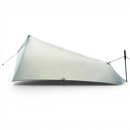 CAMPONGO™ ultralight 15D silnylon camping tarp set up as a waterproof rain fly shelter for backpacking.