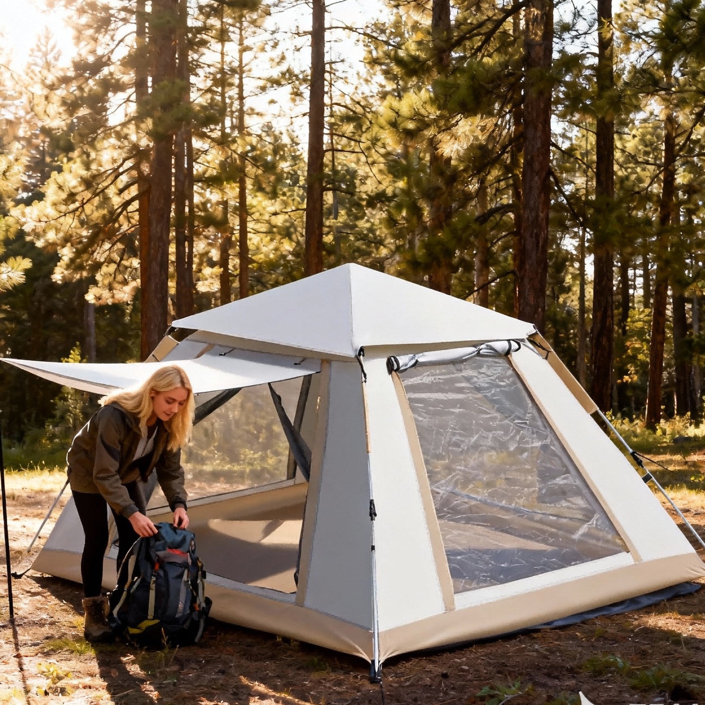 Family Quick-Opening Tent 84.6L X 84.6W X 55.9H Tent Instant Camping Rainproof Tent 2-4 Person Tent Outdoor Tent Camping Tent Hiking Tent Camping Set Pop-Up Tent Outdoor Tent Party Portable Tent
