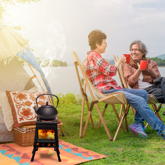 Wood-burning camping stove packed completely flat for transport
