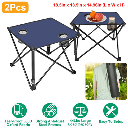 1Pc 2Pc Options Foldable Camping Table Portable Picnic Table Lightweight Travel Desk with 2 Cup Holders Carrying Bag Color Options Black Orange Green Red Blue Navy Blue