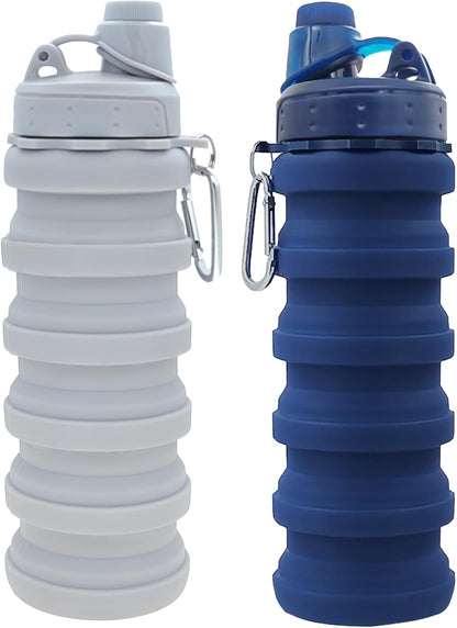 Collapsible Water Bottles Travel Water Bottle Sports Portable Sport Water Bottle Reusable Water Bottles Comes with Mountaineering Buckle 500Ml Silicone Water-Proof Camping Water Bottle