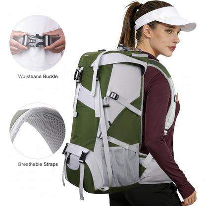 50L Hiking Backpack, Waterproof Flap Cover Camping Backpack with Rain Cover for Men Women, Lightweight Sport Daypack for Outdoor Camping Travel, Army Green