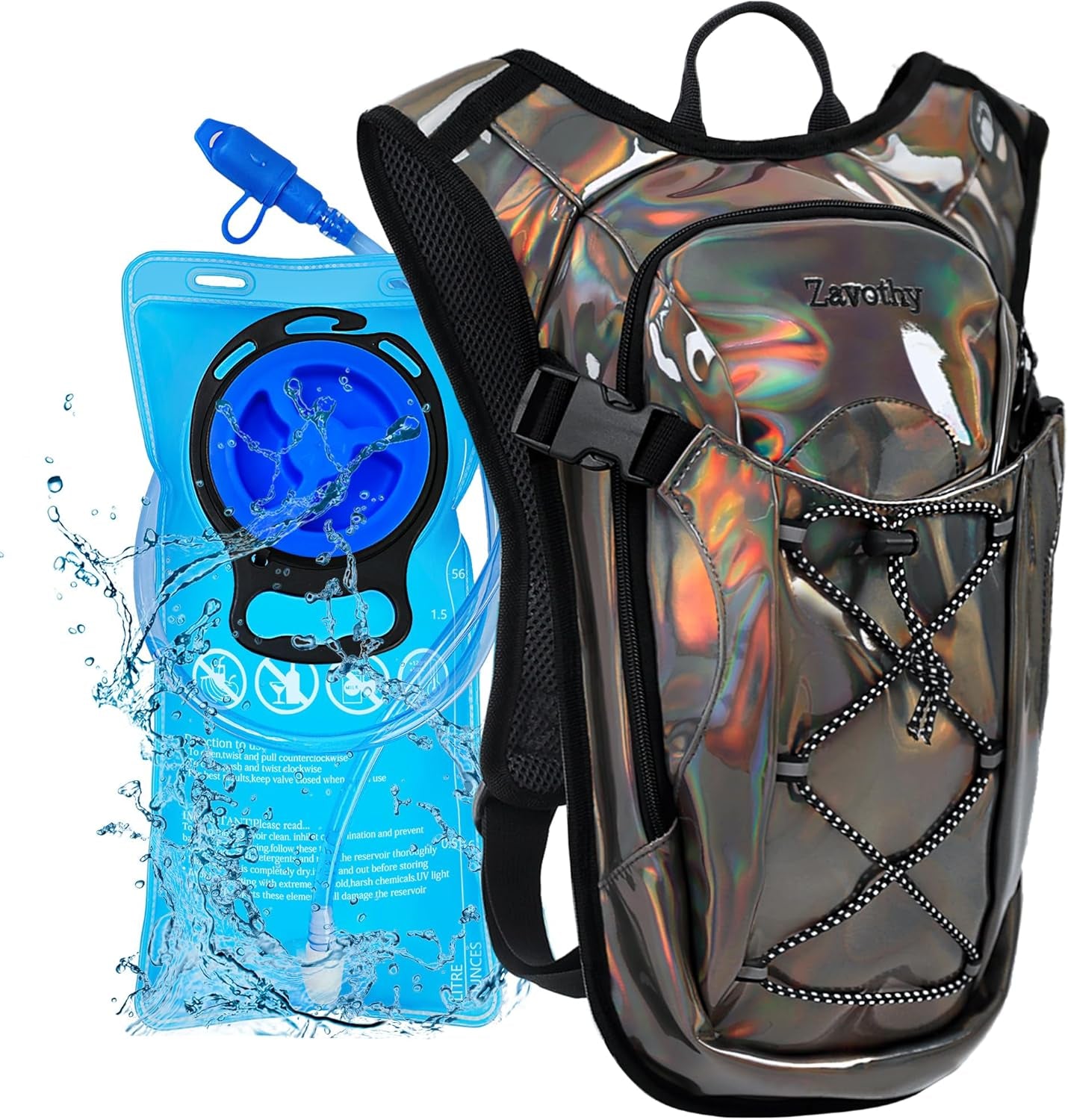 Reflective Hydration Backpack, Hydration Pack - Water Backpack with 2L Hydration Bladder, Essential for Festivals - Rave Hydration Pack for Hiking, Running, Cycling, and Festivals