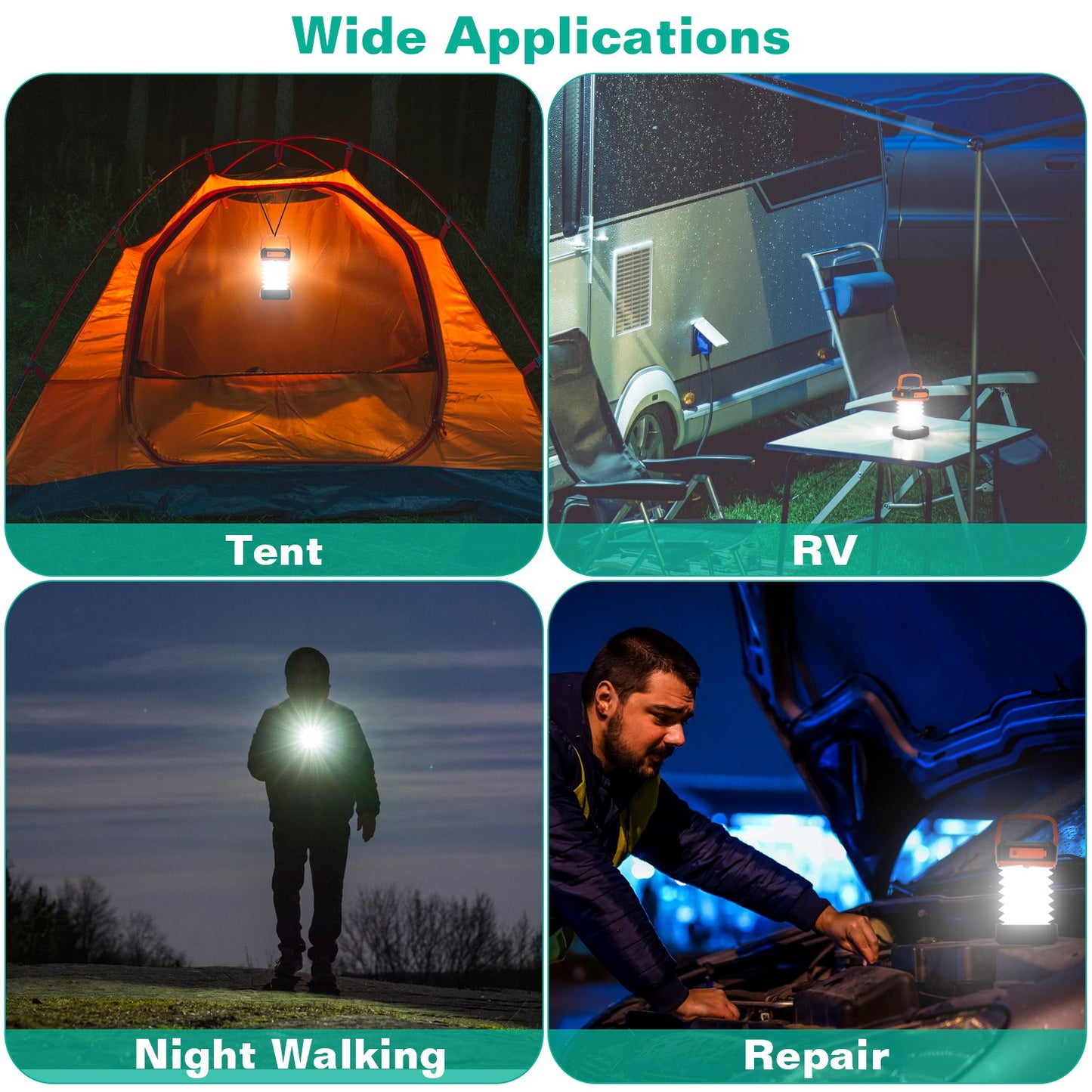 Solar Camping Lantern LED Collapsible Tent Lamp USB Rechargeable Portable Emergency Camping Light for Hiking Fishing Outdoor