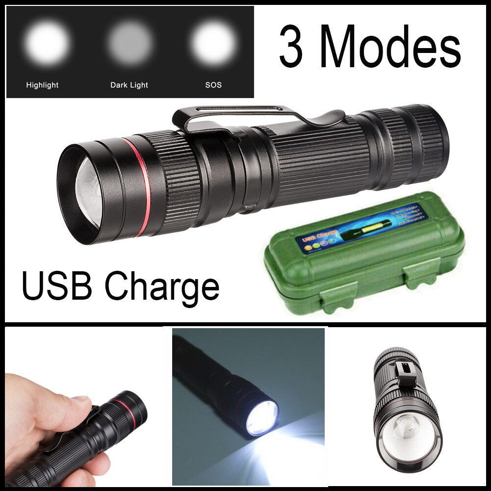LED Flashlight USB Rechargeable Tactical Zoom Torch Powerful Mini Pen Light Work Light for Camping Shipping via Dhl-Ground,Cannot Be Shipped via USPS with a Shipping Label for Pickup.