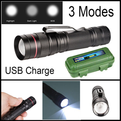 LED Flashlight USB Rechargeable Tactical Zoom Torch Powerful Mini Pen Light Work Light for Camping Shipping via Dhl-Ground,Cannot Be Shipped via USPS with a Shipping Label for Pickup.