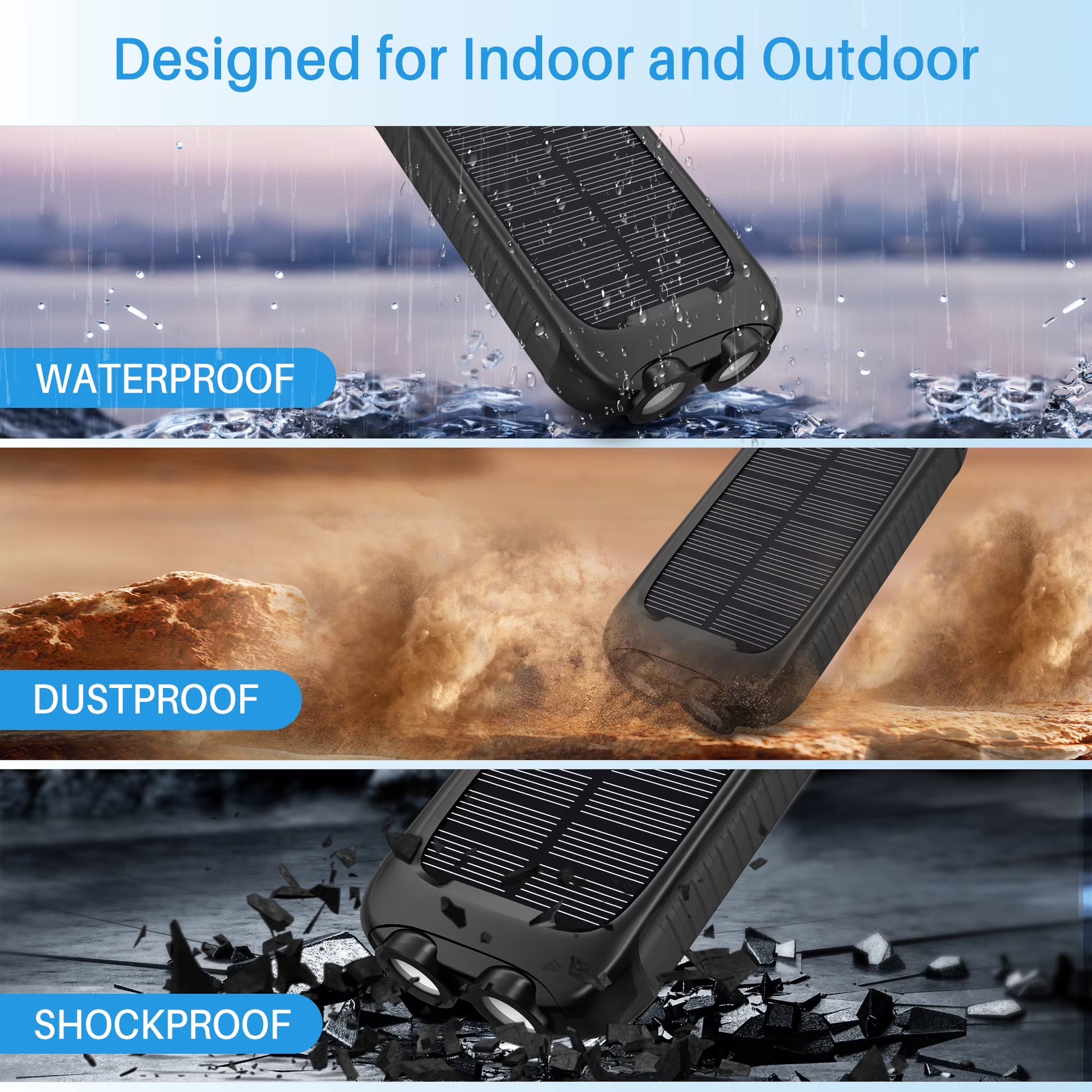 38800Mah Solar Charger Portable Solar Power Bank with Dual 5V USB Ports, Dual Flashlight for Camping(Black)