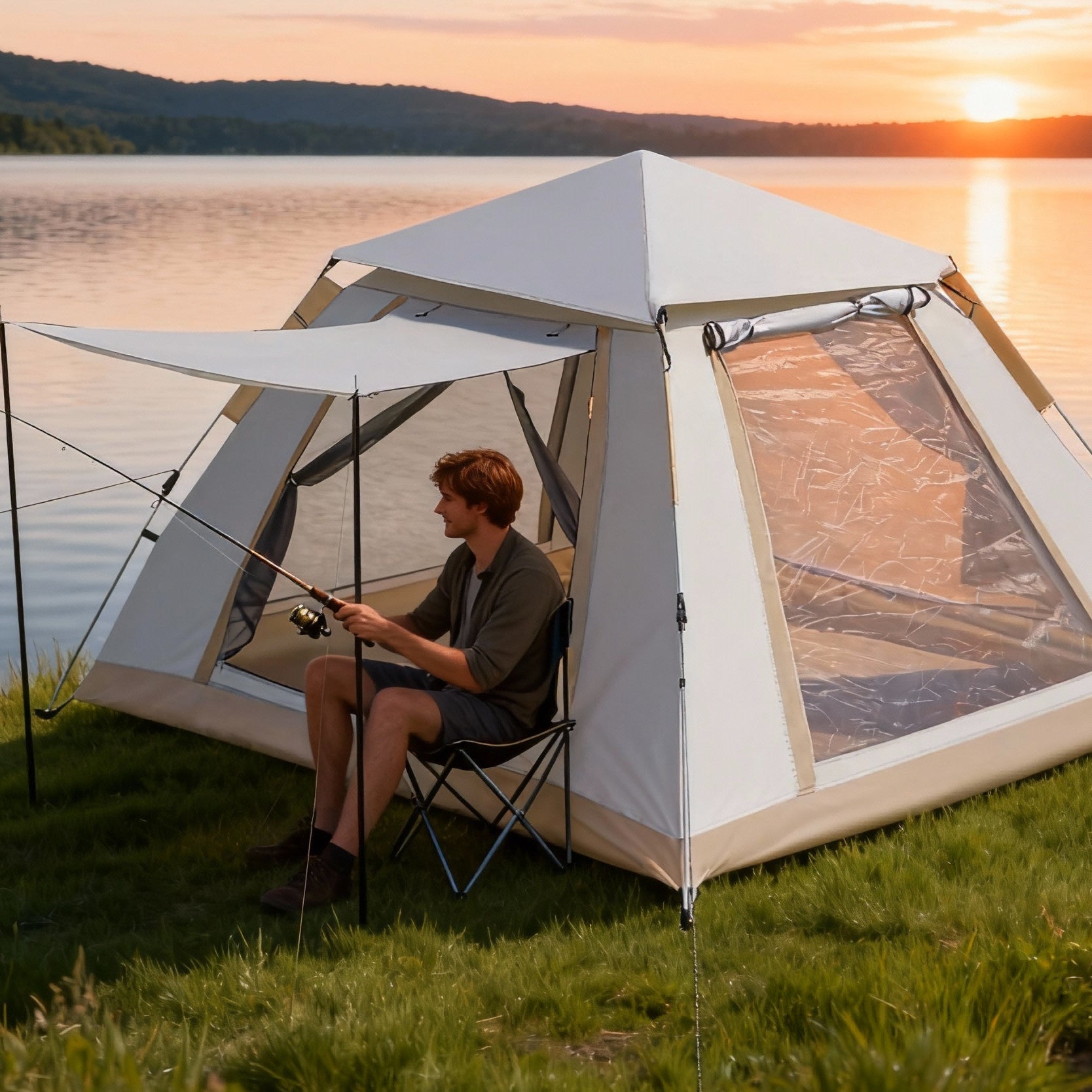 Family Quick-Opening Tent 84.6L X 84.6W X 55.9H Tent Instant Camping Rainproof Tent 2-4 Person Tent Outdoor Tent Camping Tent Hiking Tent Camping Set Pop-Up Tent Outdoor Tent Party Portable Tent