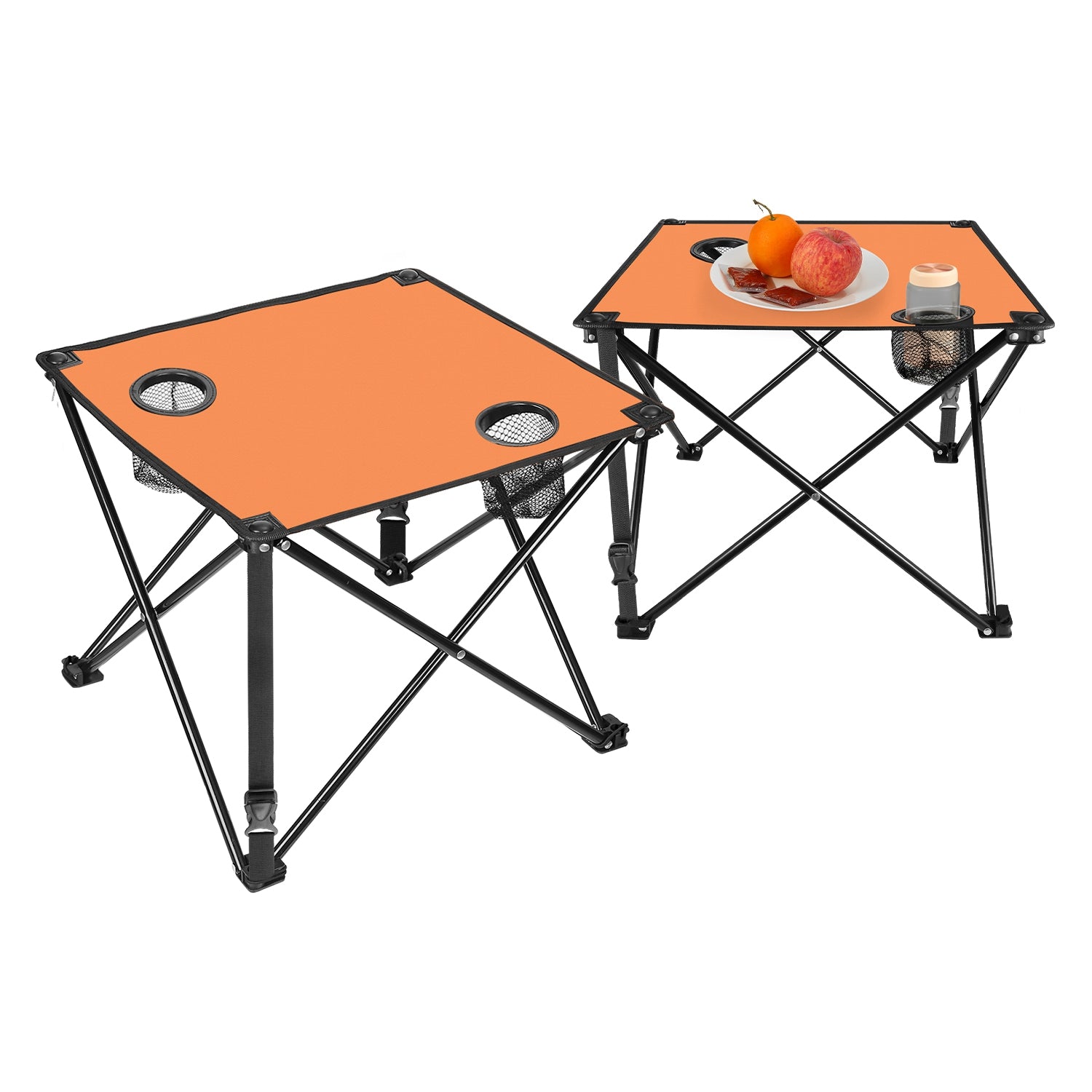 1Pc 2Pc Options Foldable Camping Table Portable Picnic Table Lightweight Travel Desk with 2 Cup Holders Carrying Bag Color Options Black Orange Green Red Blue Navy Blue