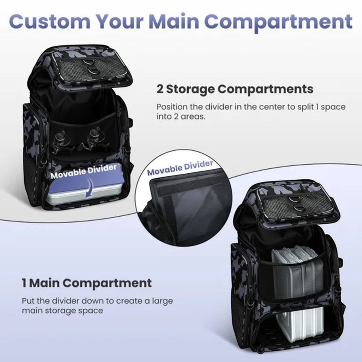 42L&11Gal Fishing Backpack Large Capacity Fishing Tackle Storage Bag with Rod Holders 16-Pocket Water-Resistant with Divider Adjustable Padded Straps for Fishing Gear Outdoor Camping Hiking