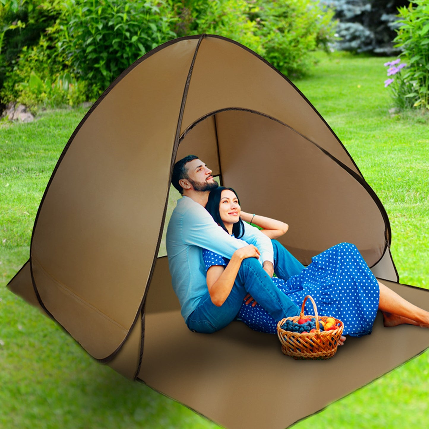 1Pc 2-3Person Beach Tent with Net Window Storage Bag 64.96 X 59.06 X 43.31In Anti-Uv Automatic Waterproof for Outdoor Beach Camping Fishing Park Lake
