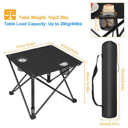 1Pc 2Pc Options Foldable Camping Table Portable Picnic Table Lightweight Travel Desk with 2 Cup Holders Carrying Bag Color Options Black Orange Green Red Blue Navy Blue