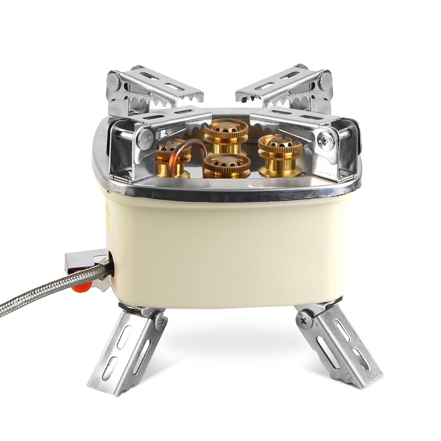 13000W Portable Windproof Camping Stove Five-Head Gas Cooking Burner with Piezo Ignition Stepless Flame Control Fit for Iso-Butane, Propane, Butane Fuel Tank for Backpacking Picnic Outdoor Cooking