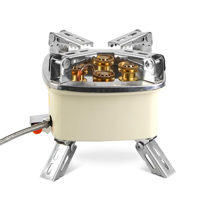 13000W Portable Windproof Camping Stove Five-Head Gas Cooking Burner with Piezo Ignition Stepless Flame Control Fit for Iso-Butane, Propane, Butane Fuel Tank for Backpacking Picnic Outdoor Cooking