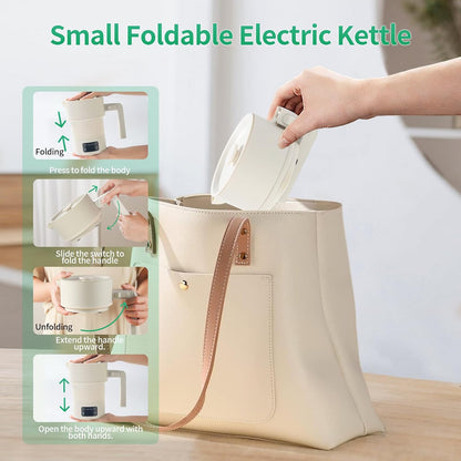 Portable Electric Kettle-Foldable Travel Water Boiler, 20Oz Collapsible Small Electric Kettle with 4-Temp Presets for Hotel, Office, Camping