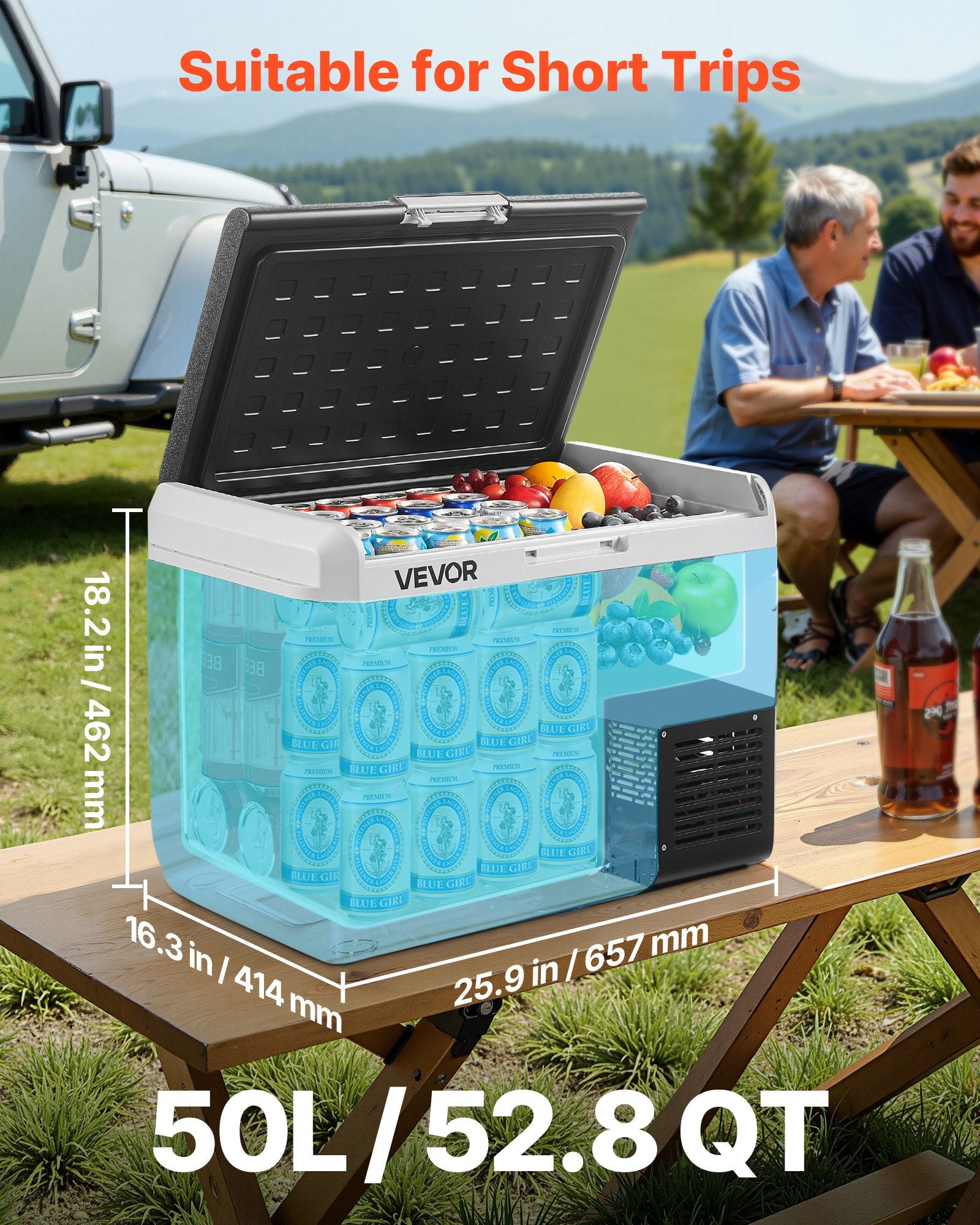 12 Volt Car Refrigerator Portable Freezer 52.8QT Electric Cooler for Camping