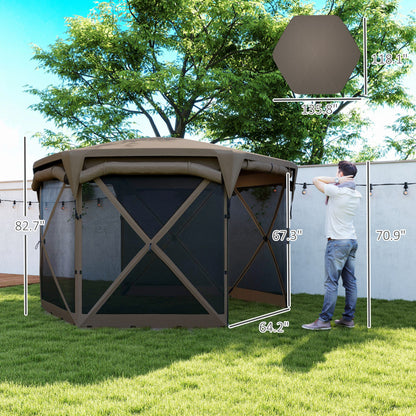 11 X 11Ft up Gazebo Screen Tent with Removable Roof Cover, Roll-Up Wind Panels for Camping, Backyard, Brown