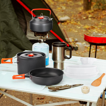 Camping Cookware Set Camping Gear Campfire Utensils Non-Stick Cooking Equipment Lightweight Stackable Pot Pan Bowls with Storage Bag for Outdoor Hiking