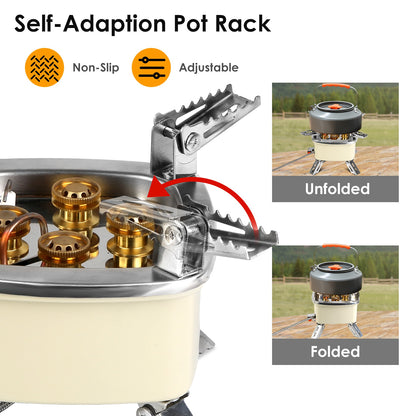 13000W Portable Windproof Camping Stove Five-Head Gas Cooking Burner with Piezo Ignition Stepless Flame Control Fit for Iso-Butane, Propane, Butane Fuel Tank for Backpacking Picnic Outdoor Cooking