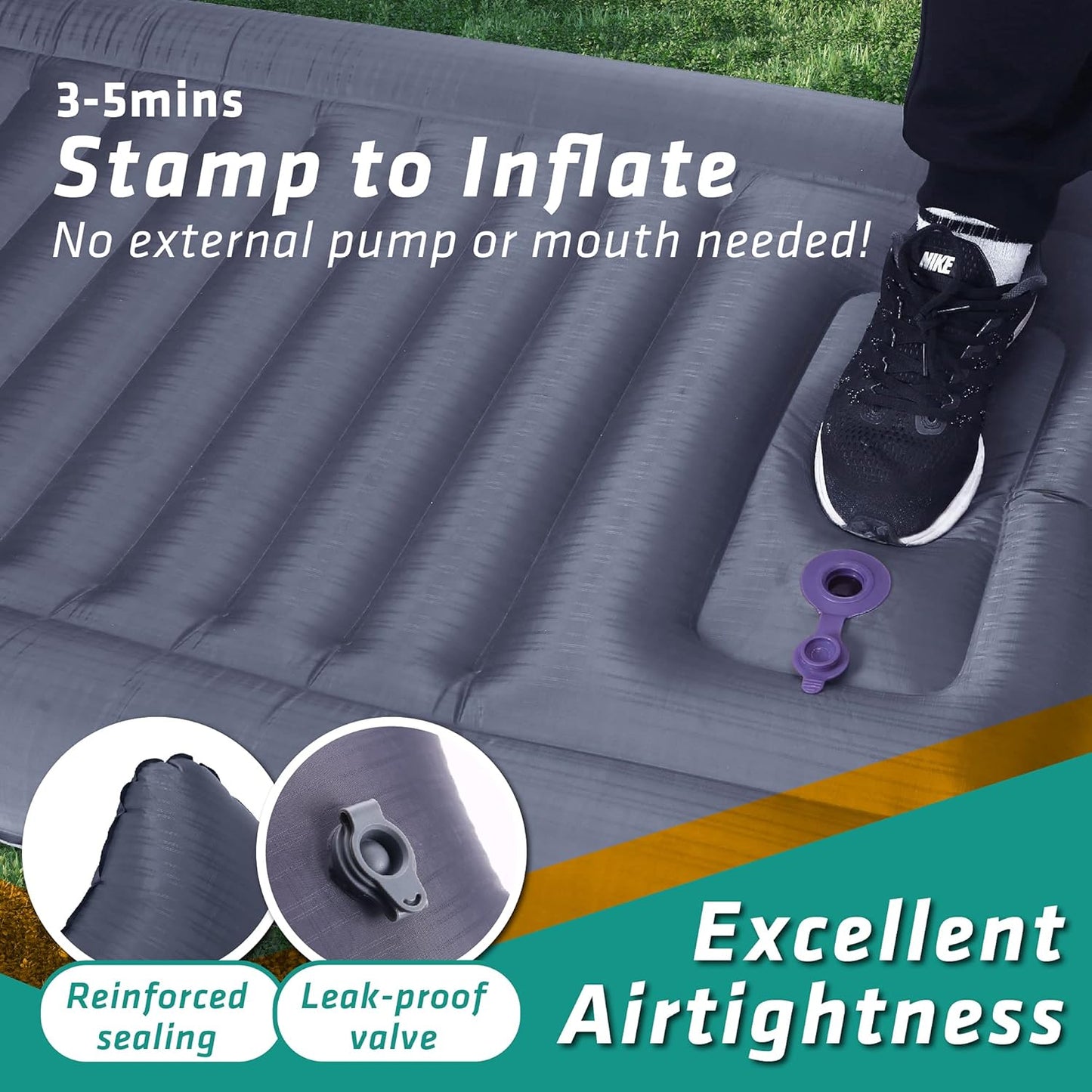 Sleeping Pad for Camping - Infaltable Mat – 73.2"X 29.9" Premium with Built‑In Pump, Neck‑Support Pillow, Thick 4.9" Height – Ultralight Sleep Pad for Tent, Backpacking & Travel