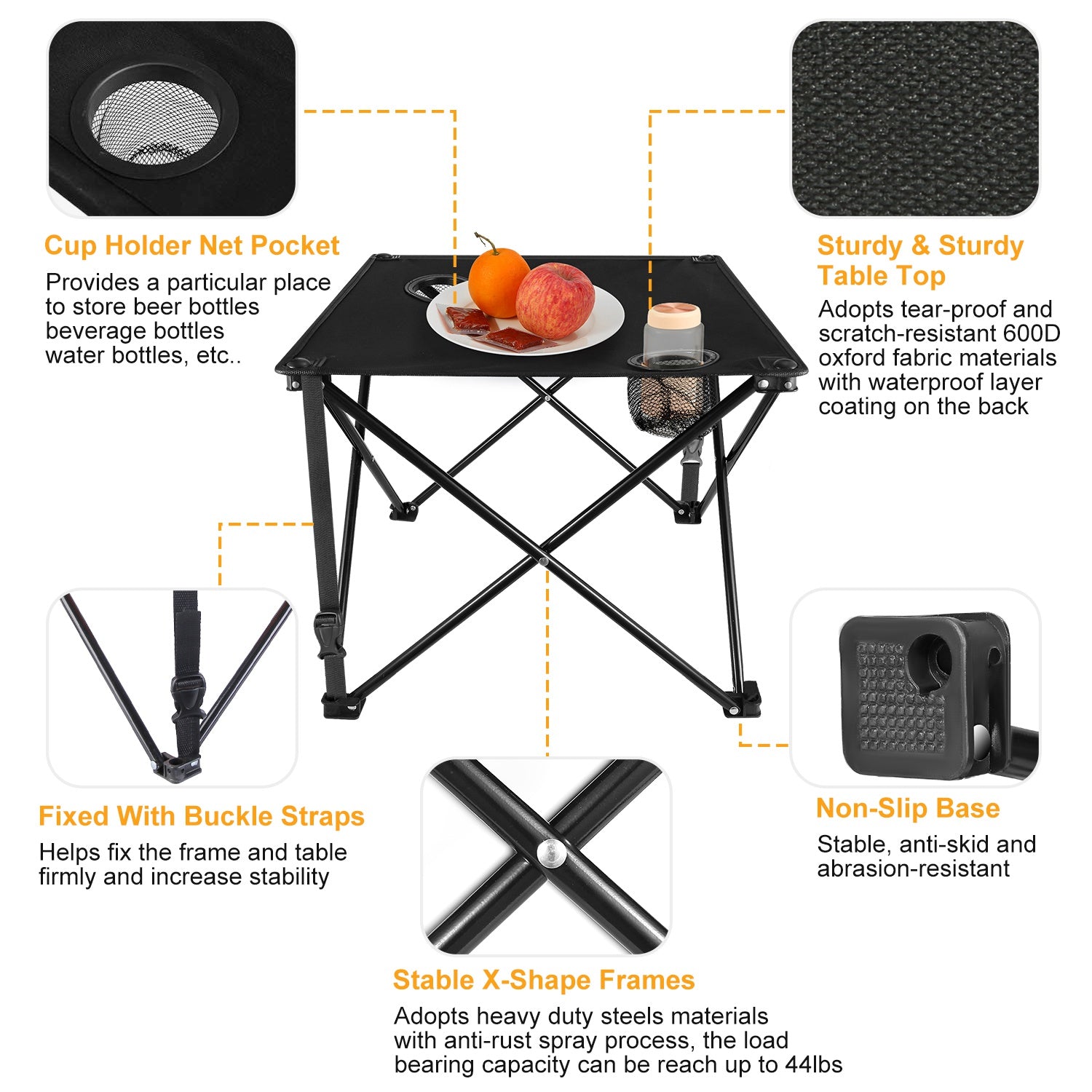 1Pc 2Pc Options Foldable Camping Table Portable Picnic Table Lightweight Travel Desk with 2 Cup Holders Carrying Bag Color Options Black Orange Green Red Blue Navy Blue